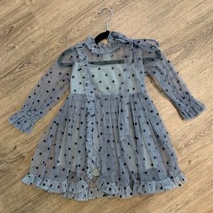 Toddler Girl Grey w/Black polka Dot Tulle Dress